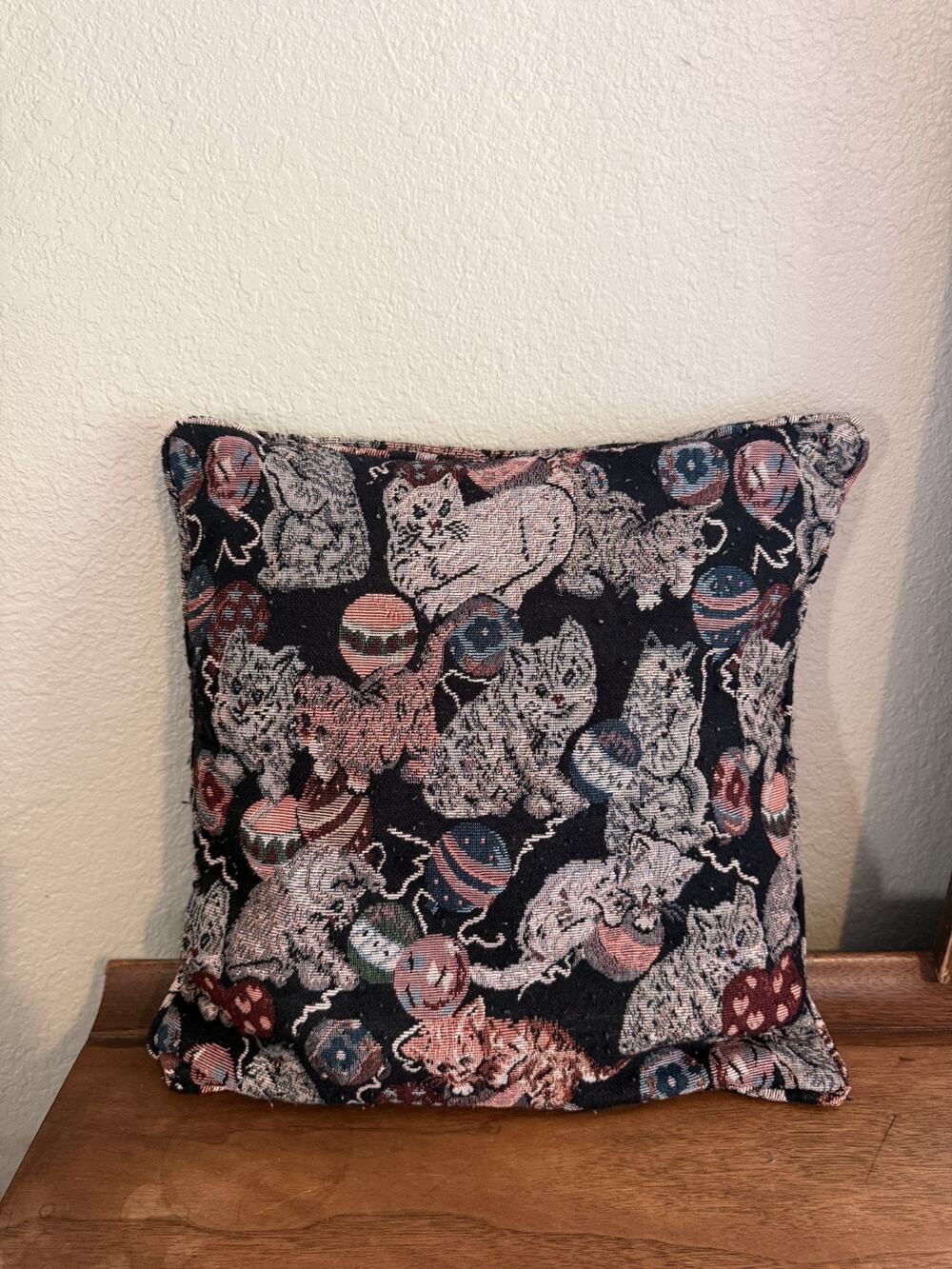 Vintage Decorative Cat Tapestry Throw Pillow 14x14